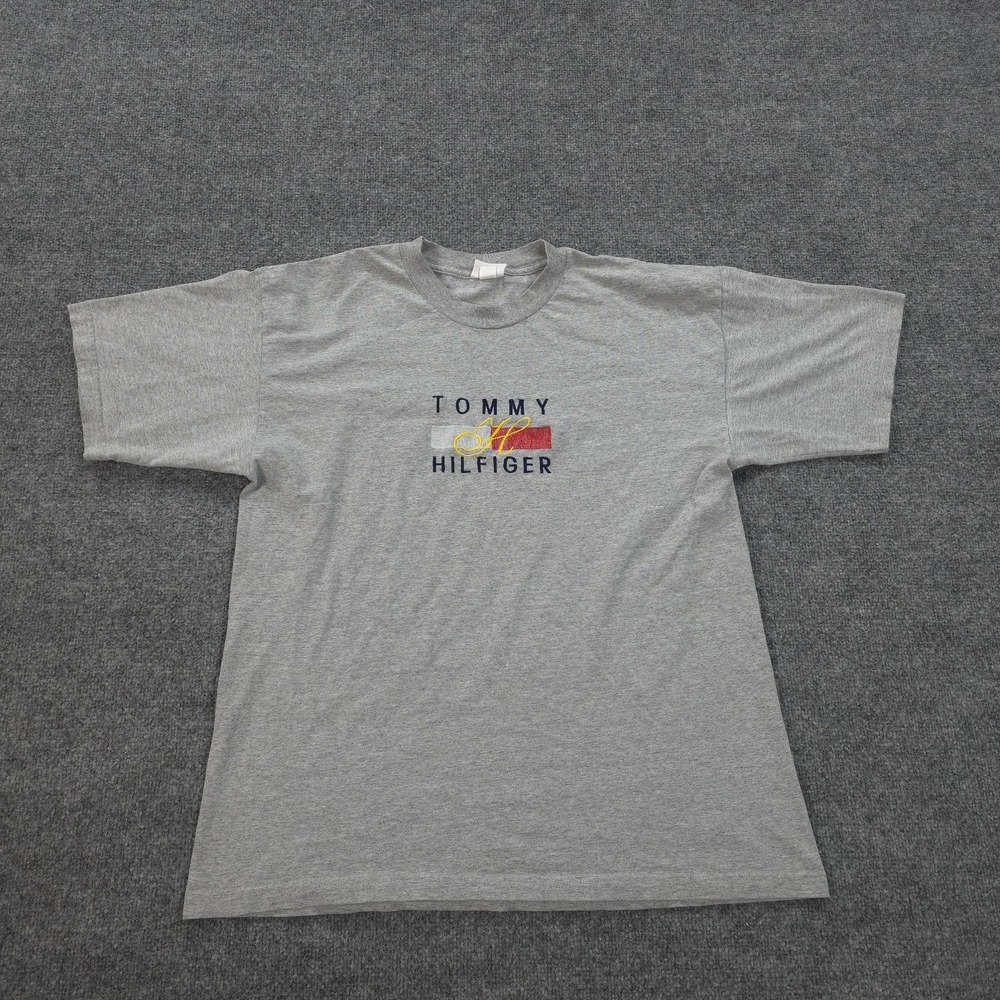 Vintage Tommy Hilfiger Shirt Mens‎ XL Grey Embroidered Logo Street USA 90s